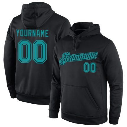 Custom Personalized Team Hoodie with Stitched Name & Number - Black Aqua Sports Pullover Sweatshirt Personalized Stitched