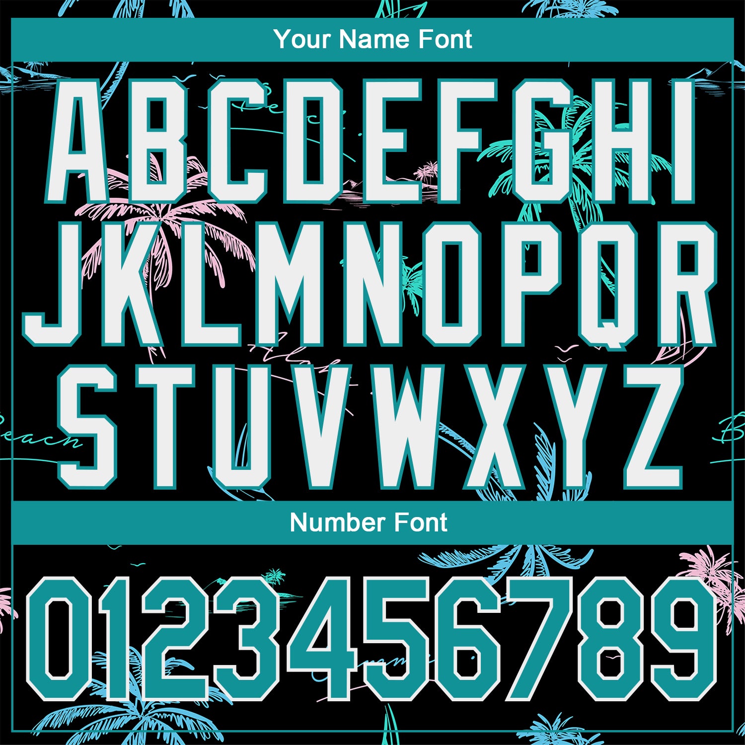 Personalized Stitched Black Aqua-White 3D Pattern Design Hawaii Palm Trees Sports Pullover Sweatshirt Hoodie Team Custom Name and Number Personalized Aqua-White Stitched 3D Pattern Hawaii Palm Trees Sports Hoodie Custom Name & Number Pullover Sweatshirt Personalized - Image 4