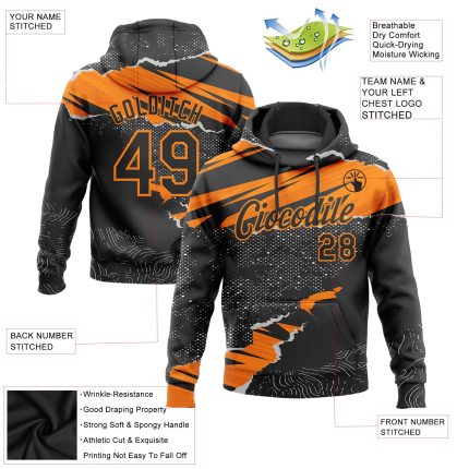 Custom Name and Number Personalized Stitched Black Bay Orange Hoodie 3D Torn Paper Pattern Sports Pullover Sweatshirt Personalized