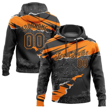 Custom Name and Number Personalized Stitched Black Bay Orange Hoodie 3D Torn Paper Pattern Sports Pullover Sweatshirt Personalized