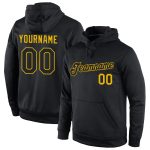 Custom Black-Gold Sports Hoodie with Personalized Name and Number - Stitched Pullover Sweatshirt Personalized Stitched Black