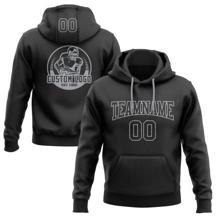 Custom Stitched Black-Gray Football Hoodie with Personalized Name & Number - Pullover Sweatshirt Personalized Stitched Black