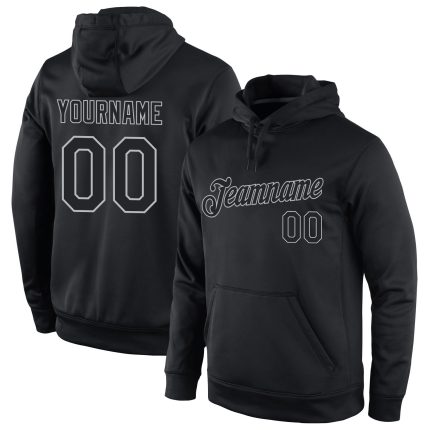 Personalized Black Gray Sports Hoodie Stitched Pullover Sweatshirt for Men and Women Personalized Stitched Black Black-Gray