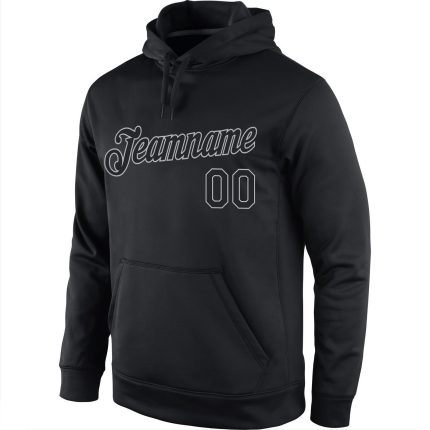 Personalized Black Gray Sports Hoodie Stitched Pullover Sweatshirt for Men and Women Personalized Stitched Black Black-Gray