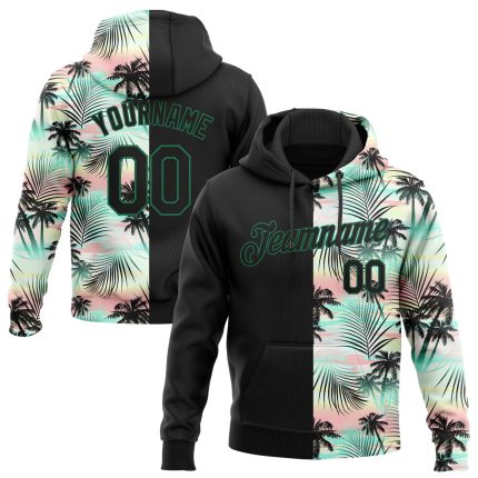 Custom Tropical Palm Leaves 3D Pattern Hoodie with Name & Number - Personalized Black & Green Sports Sweatshirt Personalized
