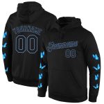 Custom Name & Number Personalized 3D Butterfly Sports Hoodie, Black & Light Blue Stitched Pullover Sweatshirt Personalized