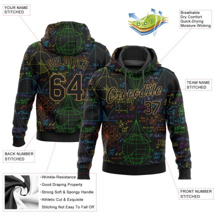 Custom Math Sports Hoodie - Personalized 3D Pattern Pullover Sweatshirt for Team, Black with Old Gold Design, Name and Number