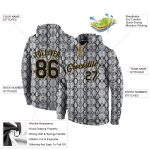 Custom Name and Number Snakeskin Sports Hoodie with 3D Pattern Design - Personalized Stitched Black and Gold Pullover Sweatshirt
