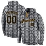 Custom Name and Number Snakeskin Sports Hoodie with 3D Pattern Design - Personalized Stitched Black and Gold Pullover Sweatshirt