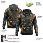 Personalized 3D Tiger Peacock Sports Hoodie with Custom Name & Number - Black Old Gold Pullover Sweatshirt Personalized Stitched