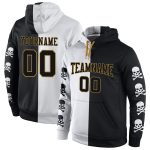 Custom Name Number 3D Skull Hoodie Black Old Gold Sports Sweatshirt Pullover Fashion Personalized Stitched Black Black-Old