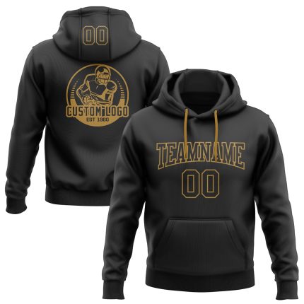 Custom Team Name Number Pullover Hoodie Sweatshirt - Personalized Stitched Black Old Gold Football Apparel Personalized Stitched