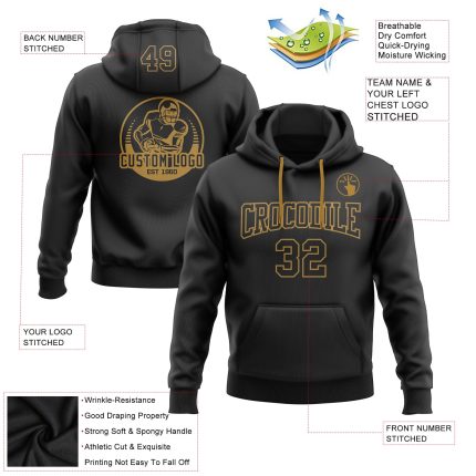 Custom Team Name Number Pullover Hoodie Sweatshirt - Personalized Stitched Black Old Gold Football Apparel Personalized Stitched