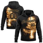 Custom Name and Number Black Gold 3D Christmas Tree Sports Hoodie Pullover Sweatshirt Personalized Stitched Design Personalized
