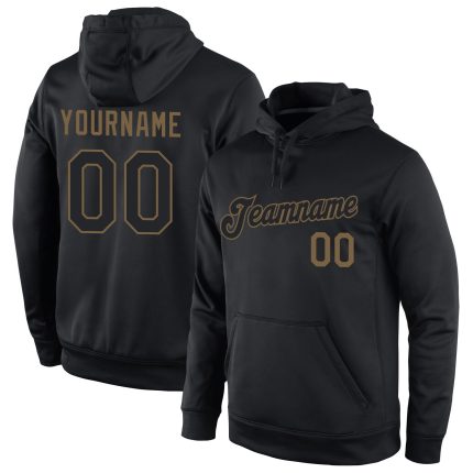 Custom Name Number Sports Pullover Hoodie Stitched Black Old Gold Sweatshirt for Team - Personalized Apparel Personalized