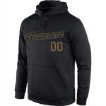 Custom Name Number Sports Pullover Hoodie Stitched Black Old Gold Sweatshirt for Team - Personalized Apparel Personalized