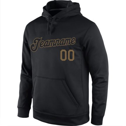Custom Name Number Sports Pullover Hoodie Stitched Black Old Gold Sweatshirt for Team - Personalized Apparel Personalized