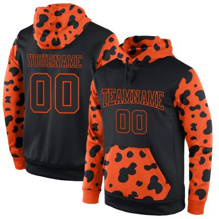 Personalized Black-Orange Sports Hoodie Sweatshirt - Stitched Pullover Design Personalized Stitched Black Black-Orange Sports