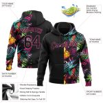 Custom Tropical Palm Leaves 3D Pattern Black-Pink Hoodie Sweatshirt with Name & Number - Personalized Sports Pullover Personalized