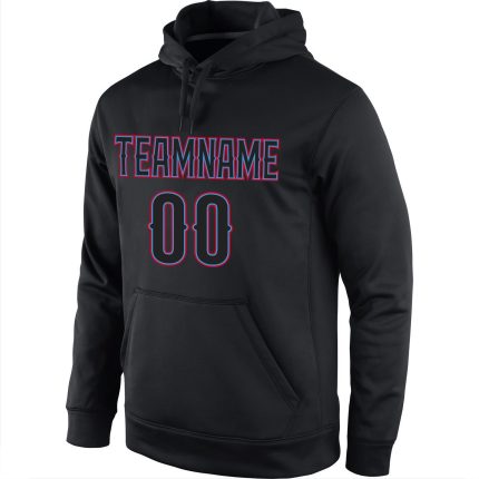 Custom Team Hoodie Personalized Pullover Sweatshirt with Name & Number, Black-Powder Blue Stitched Sports Apparel Personalized