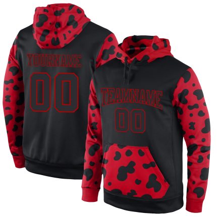 Personalized Black Red Sports Hoodie Pullover Sweatshirt - Stitched Design Personalized Stitched Black Black-Red Sports Pullover