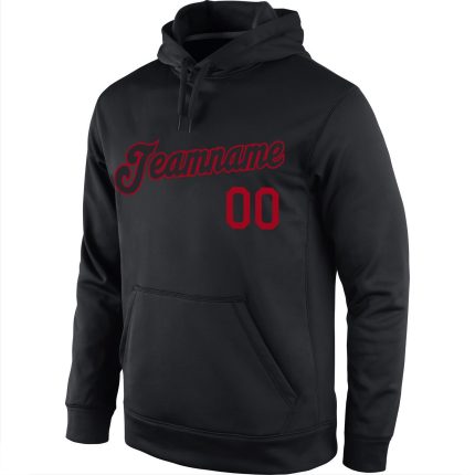 Custom Name Number Personalized Sports Hoodie Black-Red Stitched Pullover Sweatshirt for Team Personalized Stitched Black