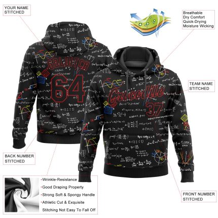 Custom Name Number Sports Hoodie Personalized 3D Pattern Pullover Sweatshirt Team Black Red-White Design Personalized Stitched