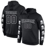Custom 3D Skull Hoodie for Sports - Personalized Black and White Pullover Sweatshirt with Team Name and Number Personalized