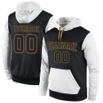 Custom Black and White Sports Hoodie, Personalized Stitched Pullover Sweatshirt for Men and Women Personalized Stitched Black