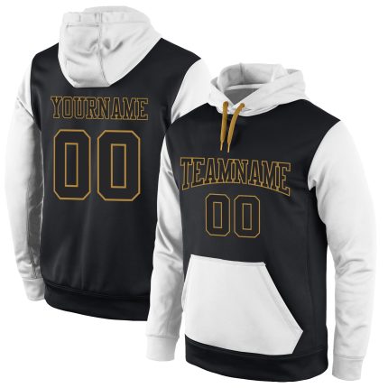 Custom Black and White Sports Hoodie, Personalized Stitched Pullover Sweatshirt for Men and Women Personalized Stitched Black
