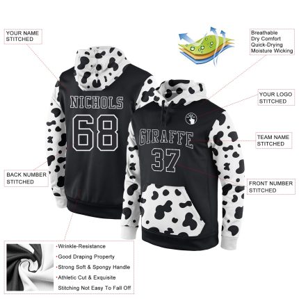 Custom Black-White Sports Hoodie with Personalized Team Name and Number - Stitched Pullover Sweatshirt Personalized Stitched