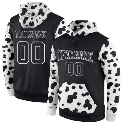 Custom Black-White Sports Hoodie with Personalized Team Name and Number - Stitched Pullover Sweatshirt Personalized Stitched