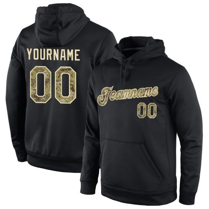 Custom Team Name Number Pullover Hoodie Black Camo-Cream Stitched Sports Sweatshirt Personalized Stitched Black Camo-Cream