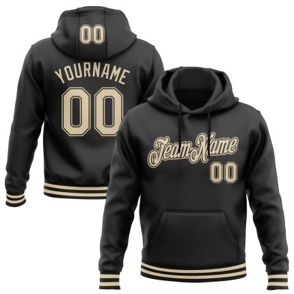 Personalized Black Cream Sports Hoodie Sweatshirt Pullover for Men and Women Personalized Stitched Black Cream Sports Pullover