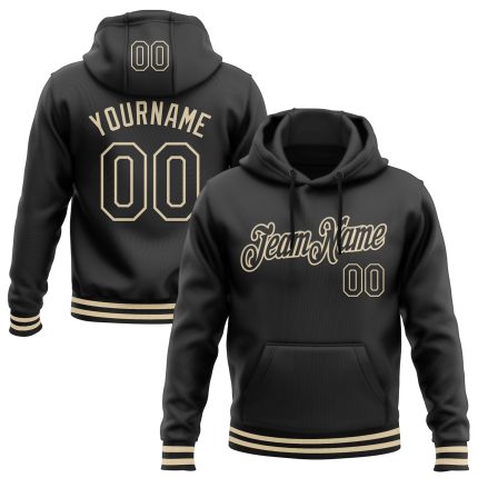 Custom Name Number Sports Hoodie Pullover Sweatshirt - Personalized Stitched Black Cream Team Apparel Personalized Stitched