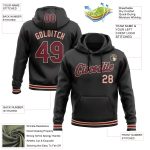 Custom Name and Number Stitched Hoodie Sweatshirt for Crimson City Sports Team - Black and Cream Pullover Personalized Stitched