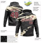 Custom Name Number 3D Pattern Black Crimson-Cream Torn Paper Style Sports Hoodie Personalized Stitched Pullover Sweatshirt