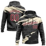 Custom Name Number 3D Pattern Black Crimson-Cream Torn Paper Style Sports Hoodie Personalized Stitched Pullover Sweatshirt