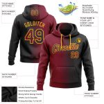 Custom Stitched Sports Hoodie Black Crimson-Gold Gradient with Name & Number | Personalized Pullover Sweatshirt Personalized