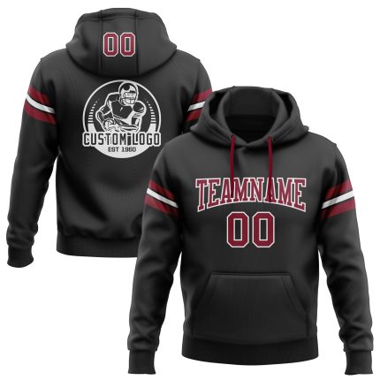 Custom Name Number Football Hoodie Pullover Sweatshirt Black Crimson White - Personalized Team Apparel Personalized Stitched