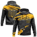 Custom Sports Hoodie with Personalized Name and Number, Stitched Black Gold 3D Torn Paper Style Sweatshirt Personalized Stitched