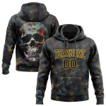 Custom Name Number 3D Skull Hoodie Pullover Sports Sweatshirt Black Gold Personalized Design Personalized Stitched Black