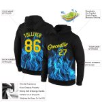 Custom Name & Number Flame Sports Hoodie Stitched Black Gold-Aqua 3D Pattern Design Pullover Sweatshirt Personalized Stitched