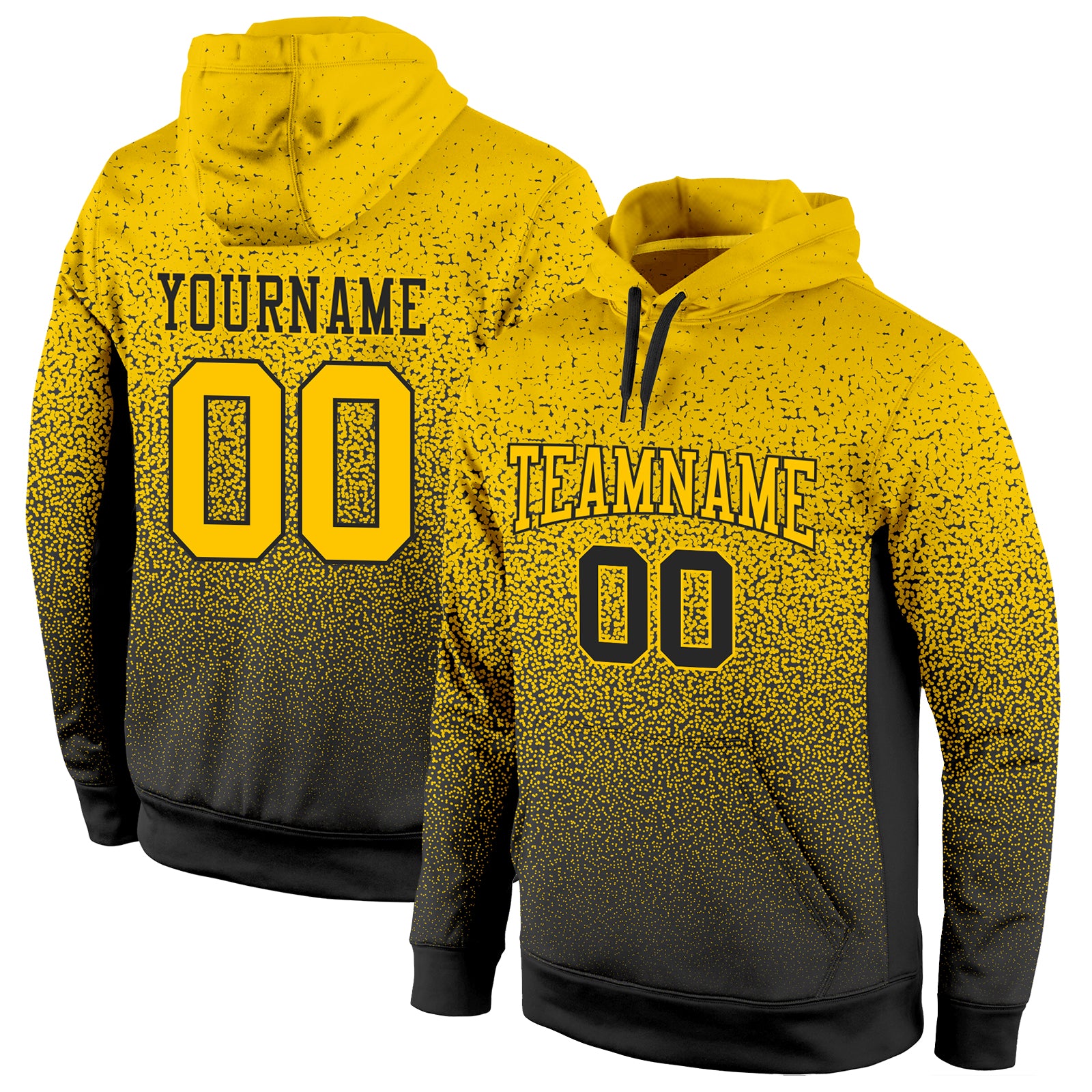 Custom Name Number Pullover Hoodie Personalized Black Gold Fade Sports Sweatshirt for Team Fashion Personalized Stitched