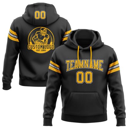 Custom Name Number Black Gold-Gray Football Hoodie Pullover Sweatshirt Personalized Team Gear Personalized Stitched Black