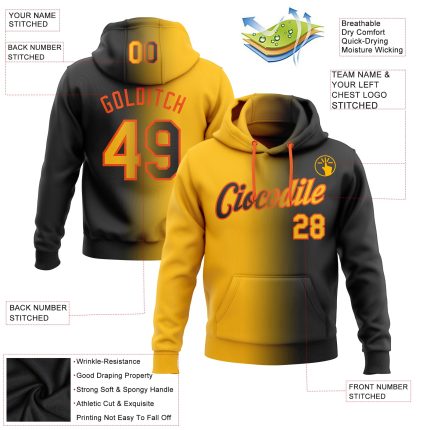 Custom Name Number Black Gold Orange Gradient Sports Hoodie Sweatshirt Pullover Fashion Team Personalized Stitched Personalized