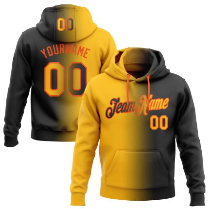 Custom Name Number Black Gold Orange Gradient Sports Hoodie Sweatshirt Pullover Fashion Team Personalized Stitched Personalized
