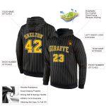 Custom Name and Number Sports Hoodie - Personalized Black Gold Pinstripe Pullover Sweatshirt Personalized Stitched Black