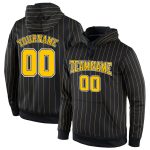 Custom Name and Number Sports Hoodie - Personalized Black Gold Pinstripe Pullover Sweatshirt Personalized Stitched Black