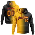 Custom Sports Hoodie with Stitched Name & Number - Black Gold-Red Gradient Pullover Sweatshirt Personalized Stitched Black